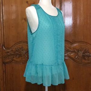 NEW Elle Sheer Dotted Swiss With Ruffle Hem  Top